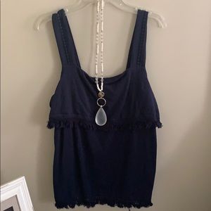 Super cute! Navy ruffle tank top!